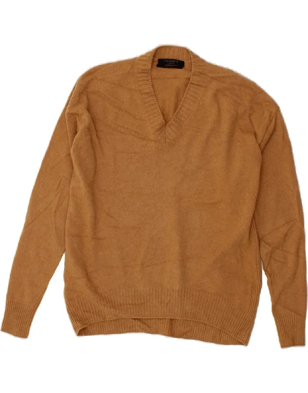 ALL SAINTS Mens V-Neck Jumper Sweater XS Brown Cashmere Collared Crew Neck Turtle Neck