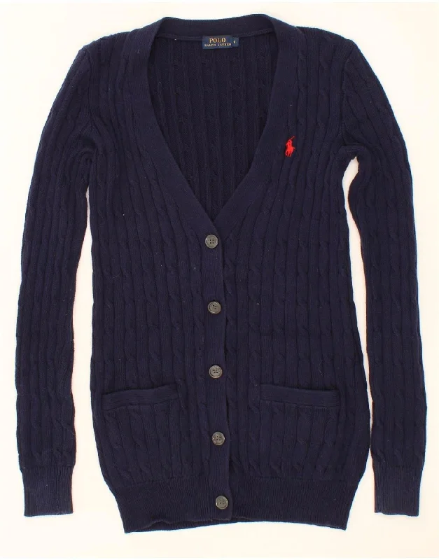 POLO RALPH LAUREN Womens Cardigan Sweater UK 10 Small Navy Blue Cotton Seamless Knitted Crochet POLO RALPH LAUREN Womens Cardigan Sweater UK 10 Small Navy Blue Cotton Seamless Knitted Crochet