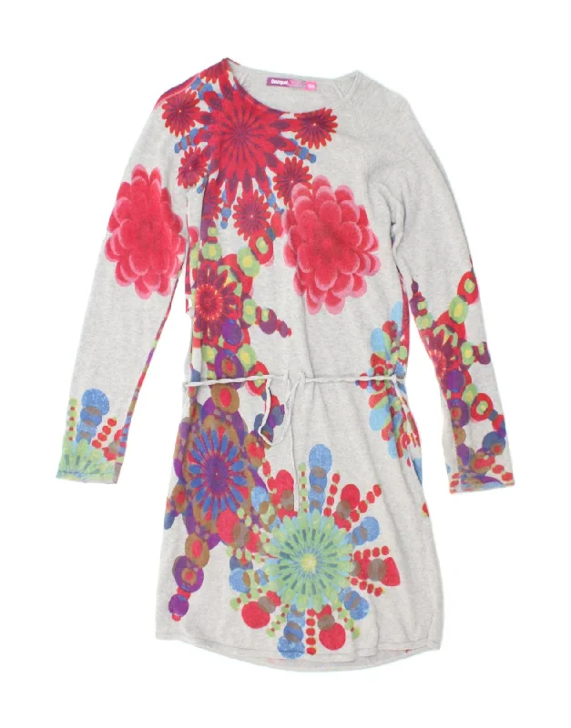DESIGUAL Girls Graphic Long Sleeve Jumper Dress 13-14 Years Grey Cotton Tailored Straight A-Line DESIGUAL Girls Graphic Long Sleeve Jumper Dress 13-14 Years Grey Cotton Tailored Straight A-Line