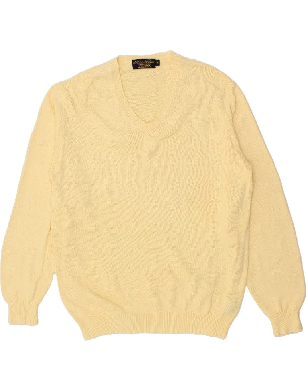 BROOKS BROTHERS Mens V-Neck Jumper Sweater Medium Yellow Cotton Toggled Drawstring Belted BROOKS BROTHERS Mens V-Neck Jumper Sweater Medium Yellow Cotton Toggled Drawstring Belted