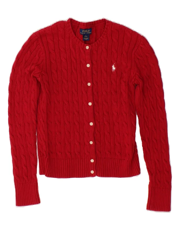 POLO RALPH LAUREN Girls Cardigan Sweater 12-13 Years Large  Red Cotton Beaded Sweater Sequined Faux Fur