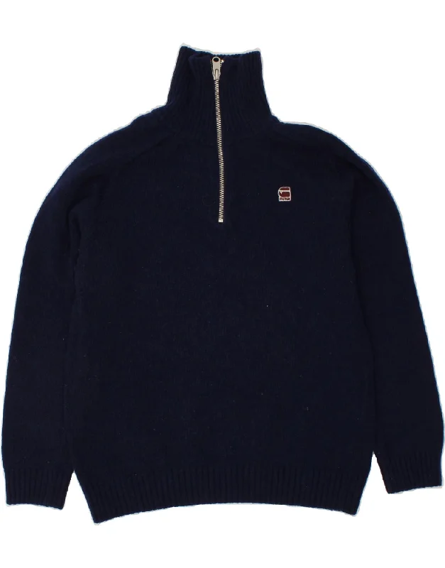 G-STAR Mens Zip Neck Jumper Sweater Large Navy Blue Wool Real Fur Shearling Chenille G-STAR Mens Zip Neck Jumper Sweater Large Navy Blue Wool Real Fur Shearling Chenille