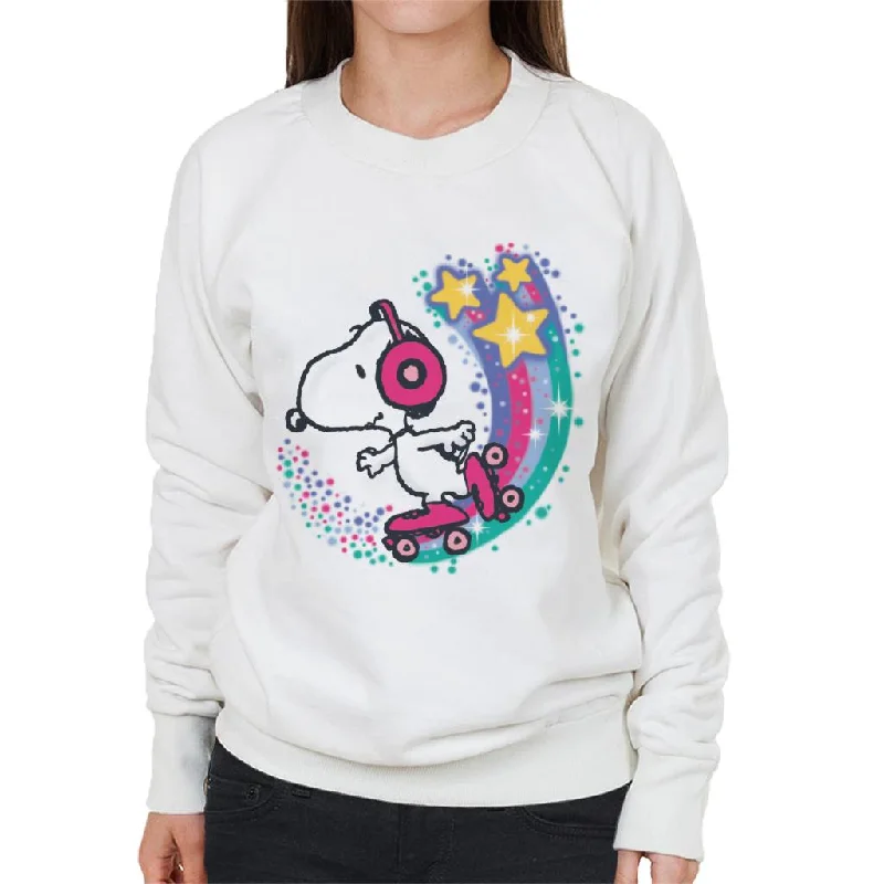 Peanuts Snoopy Roller Skating Star Powered Rainbow Women's Sweatshirt Hoodie with Tied Waist Feminine Flattering Peanuts Snoopy Roller Skating Star Powered Rainbow Women's Sweatshirt Hoodie with Tied Waist Feminine Flattering