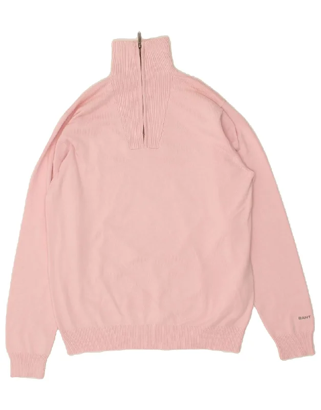 GANT Mens Zip Neck Jumper Sweater Large Pink Cotton Chenille Fabric Brocade Fabric Lace Fabric