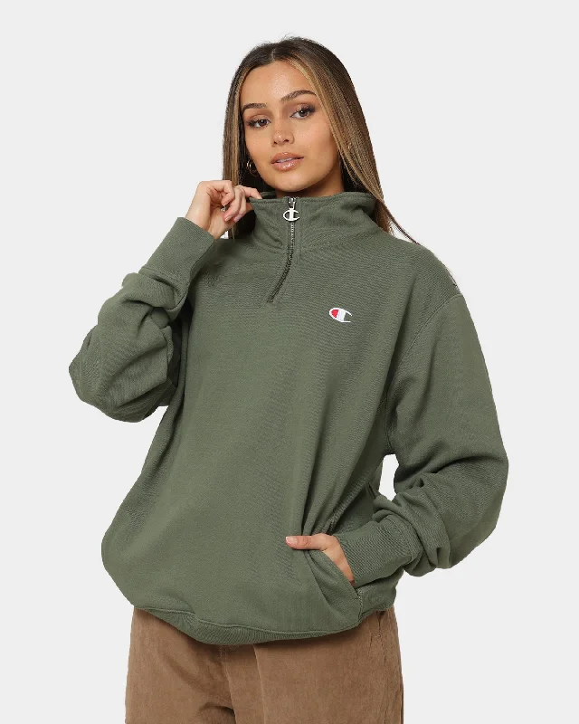 Champion Reverse Weave Terry Quarter Zip Sweater Cargo Olive Embroidered Appliqued Beaded