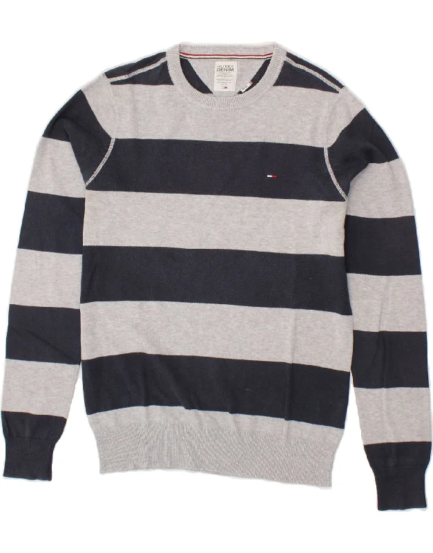 TOMMY HILFIGER Womens Crew Neck Jumper Sweater UK 14 Medium Navy Blue Elegant Classic Vintage