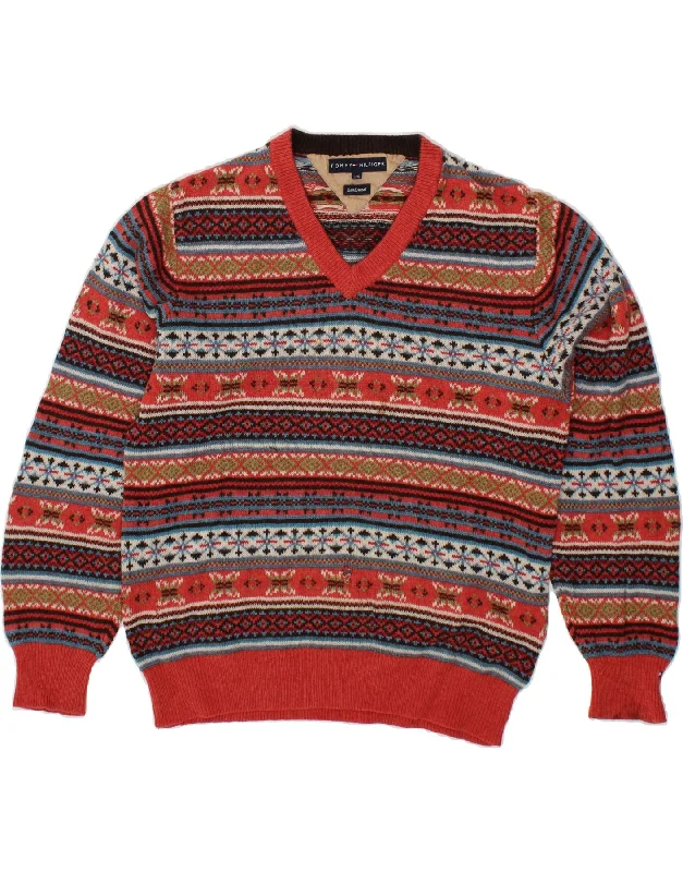 TOMMY HILFIGER Mens V-Neck Jumper Sweater Large Multicoloured Fair Isle Anti-Pilling Anti-Shrink Durable TOMMY HILFIGER Mens V-Neck Jumper Sweater Large Multicoloured Fair Isle Anti-Pilling Anti-Shrink Durable