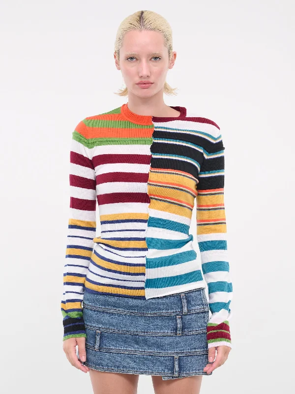 Patchwork Stripes Sweater (GCMD0473Q0-UFW614-00X99-MULTI) Collared Crew Neck Turtle Neck