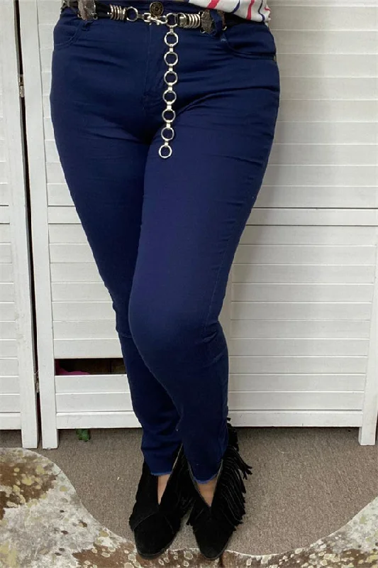 J209 Solid Navy blue skinny jeans Stylish High-Waisted Denim