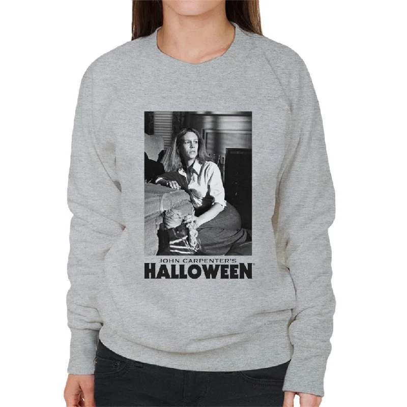 Halloween Laurie Strode Hiding From Michael Women's Sweatshirt Hoodie with Hem Raw Edge Edgy Unfinished