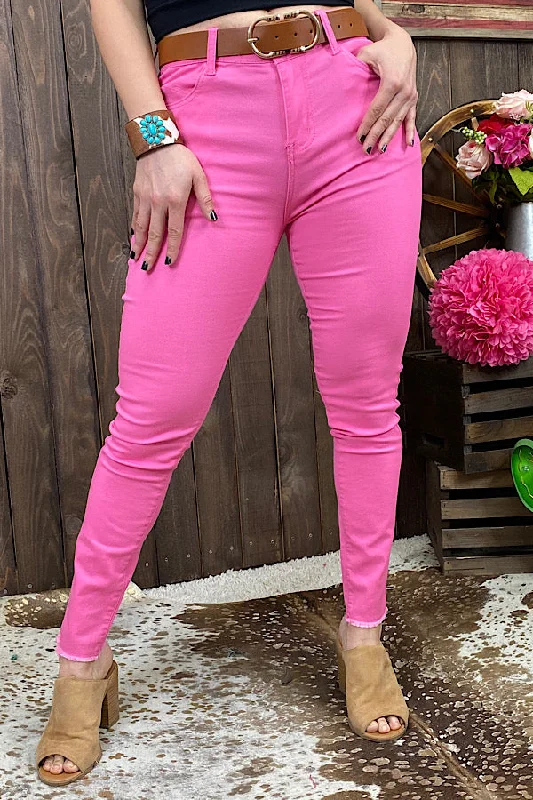 J207 Solid Pink skinny jeans Trendy Low-Rise Bootcut Jeans