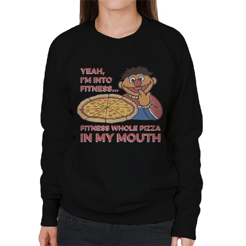 Sesame Street Fitness Pizza Women's Sweatshirt Hoodie with Frayed Bohemian Relaxed