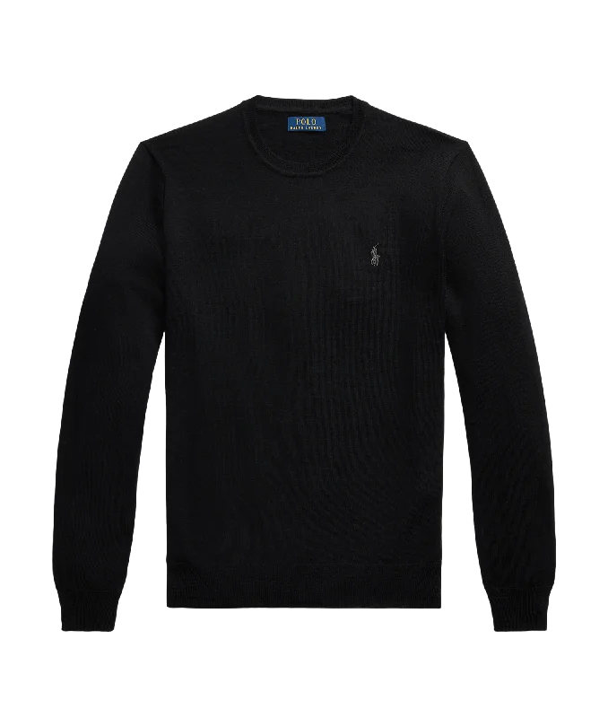 Slim Fit Washable Wool Crewneck Sweater - Black Soft Cozy Warm