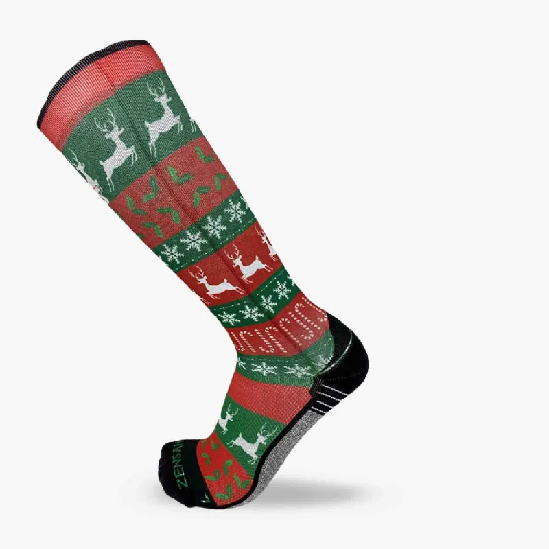 Funky Christmas Sweater Compression Socks (Knee-High) Cashmere Blend Cotton Blend Poly Blend