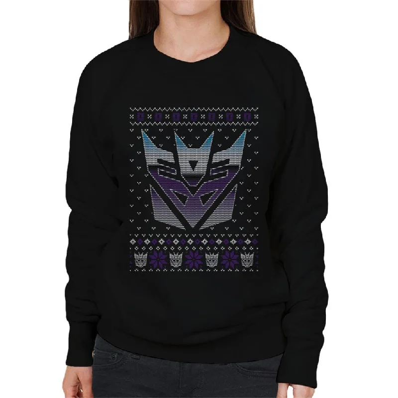 Transformers Christmas Decepticon Crest Women's Sweatshirt Hoodie with Distressed Vintage Worn