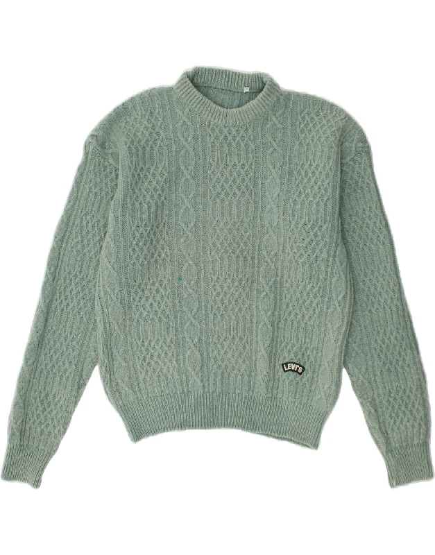 LEVI'S Mens Crew Neck Jumper Sweater Large Green Virgin Wool Cable Knit Ribbed Knit Lace Knit LEVI'S Mens Crew Neck Jumper Sweater Large Green Virgin Wool Cable Knit Ribbed Knit Lace Knit