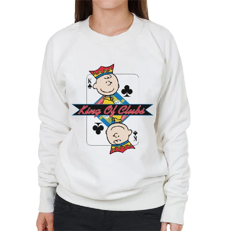 Peanuts Charlie Brown King Of Clubs Women's Sweatshirt Hoodie with Distressed Vintage Worn Peanuts Charlie Brown King Of Clubs Women's Sweatshirt Hoodie with Distressed Vintage Worn