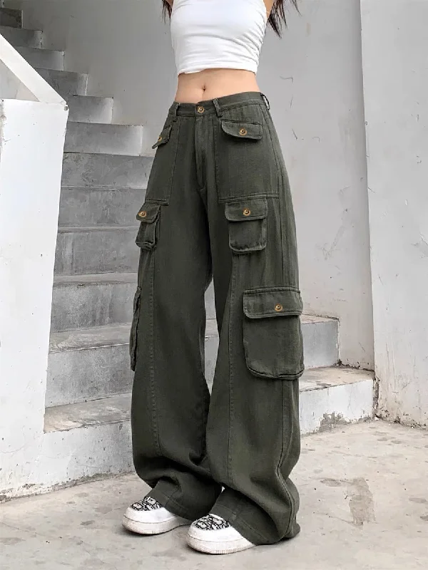 Crazy Multi Pockets Baggy Cargo Jeans Trendy Skinny High-Waist Jeans