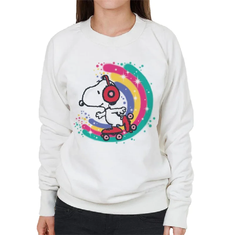 Peanuts Snoopy Roller Skating Rainbow Women's Sweatshirt Hoodie with Hem Detail Decorative Unique Peanuts Snoopy Roller Skating Rainbow Women's Sweatshirt Hoodie with Hem Detail Decorative Unique