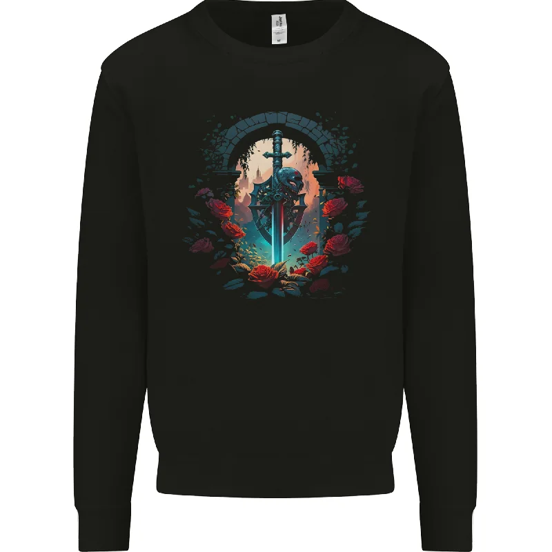 A Gothic Medieval Sword and Skull Mens Sweatshirt Jumper Hoodie with Neon Bright Vibrant A Gothic Medieval Sword and Skull Mens Sweatshirt Jumper Hoodie with Neon Bright Vibrant