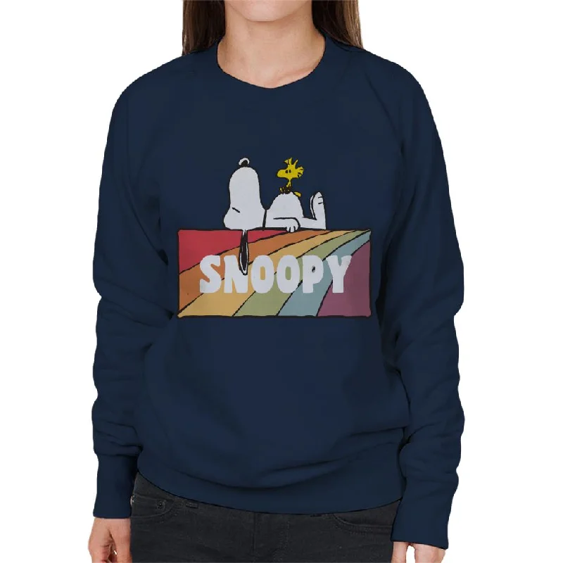 Peanuts Snoopy And Woodstock Rainbow Block Women's Sweatshirt Hoodie with Monochrome Minimalist Simple Peanuts Snoopy And Woodstock Rainbow Block Women's Sweatshirt Hoodie with Monochrome Minimalist Simple