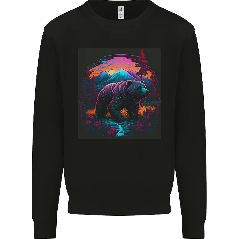 A Grizzly Bear in a Retro Wilderness Mens Sweatshirt Jumper Hoodie with Magnetic Closure Innovative Modern A Grizzly Bear in a Retro Wilderness Mens Sweatshirt Jumper Hoodie with Magnetic Closure Innovative Modern