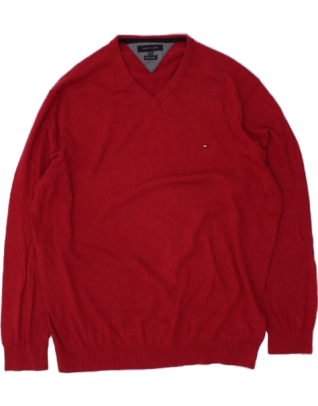 TOMMY HILFIGER Mens Loose Fit V-Neck Jumper Sweater 4XL Red Cotton Chenille Blend Fleece Blend Nylon Blend TOMMY HILFIGER Mens Loose Fit V-Neck Jumper Sweater 4XL Red Cotton Chenille Blend Fleece Blend Nylon Blend