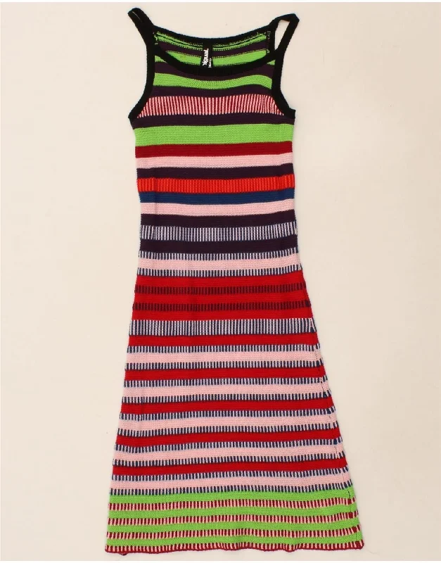 DESIGUAL Womens Sleeveless Jumper Dress UK 4 XS Multicoloured Striped Sequined Glittery Shiny DESIGUAL Womens Sleeveless Jumper Dress UK 4 XS Multicoloured Striped Sequined Glittery Shiny