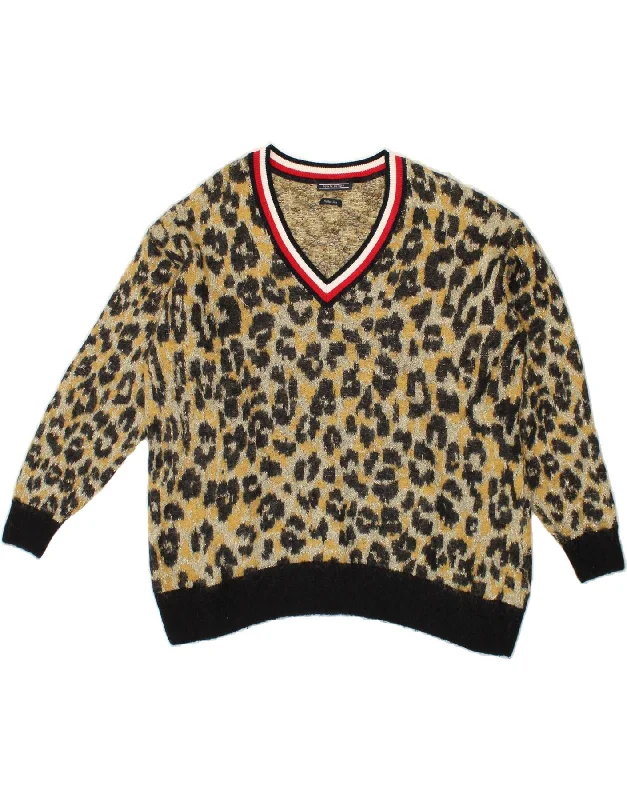 TOMMY HILFIGER Womens V-Neck Jumper Sweater UK 18 XL Yellow Animal Print Boat Neck Shawl Collar Notched Collar TOMMY HILFIGER Womens V-Neck Jumper Sweater UK 18 XL Yellow Animal Print Boat Neck Shawl Collar Notched Collar