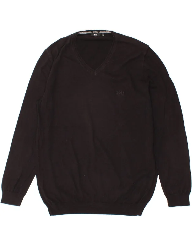 HUGO BOSS Mens Regular Fit V-Neck Jumper Sweater XL Black Cotton Open Front Closed Front Wrap Front HUGO BOSS Mens Regular Fit V-Neck Jumper Sweater XL Black Cotton Open Front Closed Front Wrap Front