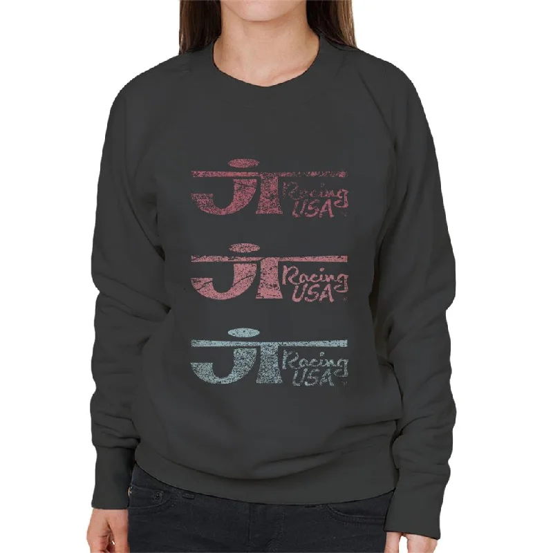 JT Racing Faded Trio Of Logos Women's Sweatshirt Hoodie with Hem Patch Decorative Personalized