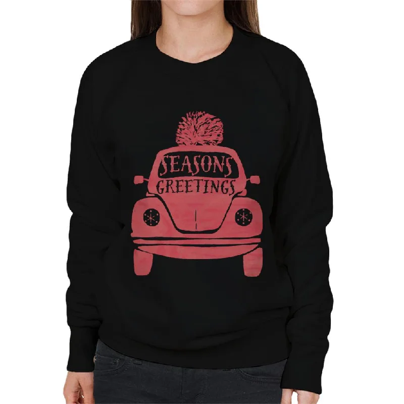 Volkswagen Christmas Beetle Seasons Greetings Women's Sweatshirt Hoodie with Metallic Shiny Futuristic