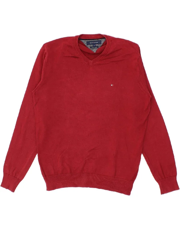 TOMMY HILFIGER Mens V-Neck Jumper Sweater XL Burgundy Cotton Terry Blend Velvet Blend Canvas Blend TOMMY HILFIGER Mens V-Neck Jumper Sweater XL Burgundy Cotton Terry Blend Velvet Blend Canvas Blend