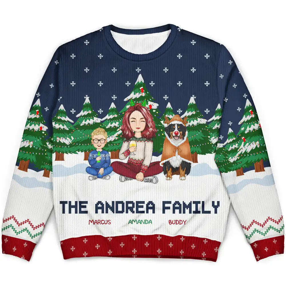 Christmas Single Parent Family In The Forest A Whole Lot Of Love - Personalized Unisex Ugly Sweater Chenille Blend Fleece Blend Nylon Blend