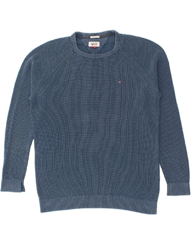TOMMY HILFIGER Mens Crew Neck Jumper Sweater Large Blue Cotton Real Fur Shearling Chenille TOMMY HILFIGER Mens Crew Neck Jumper Sweater Large Blue Cotton Real Fur Shearling Chenille