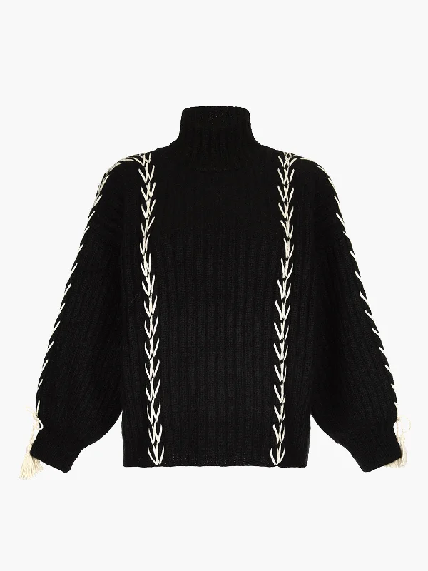 Nube Sweater | Black Embroidered Appliqued Beaded