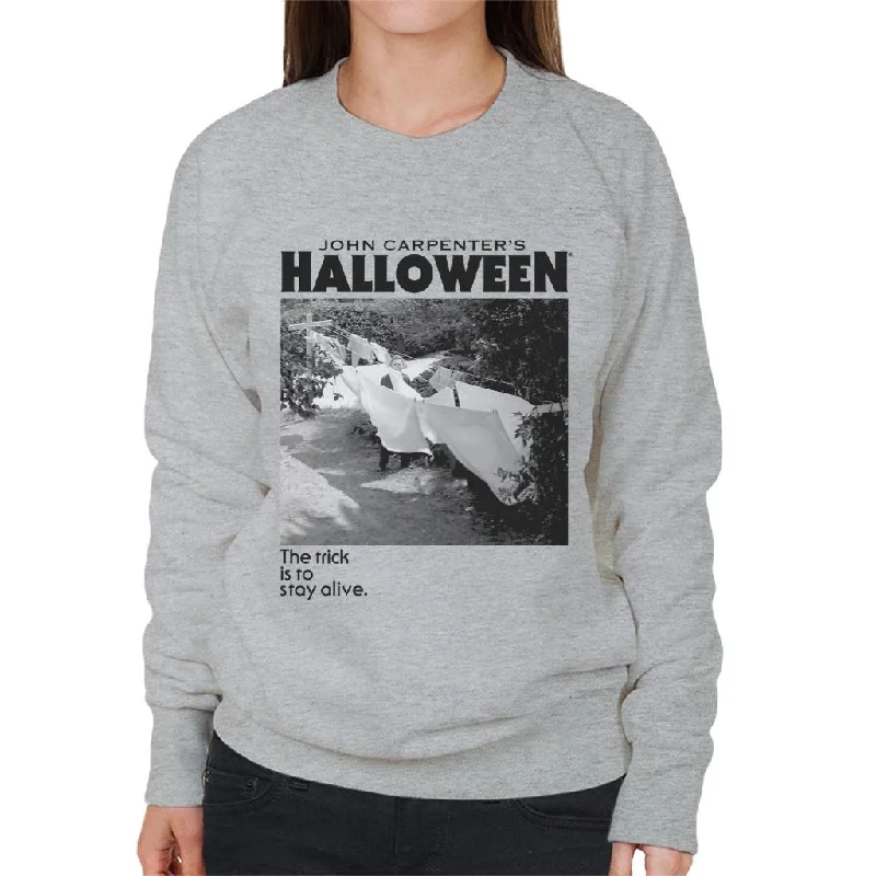 Halloween Michael Myers Standing By Clothes Line Women's Sweatshirt Hoodie with Crew Neck Simple Timeless