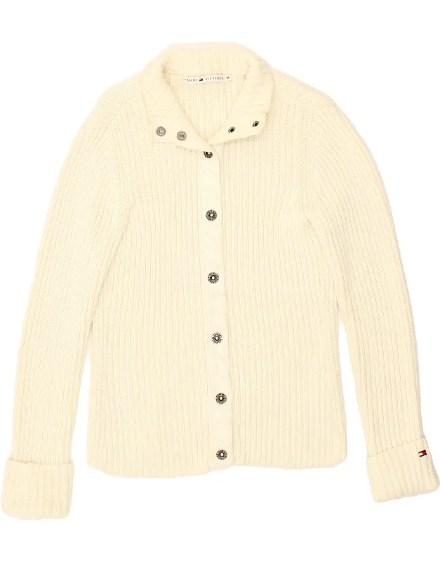 TOMMY HILFIGER Womens Cardigan Sweater UK 14 Medium White Cotton Stretchy Elastic Breathable TOMMY HILFIGER Womens Cardigan Sweater UK 14 Medium White Cotton Stretchy Elastic Breathable