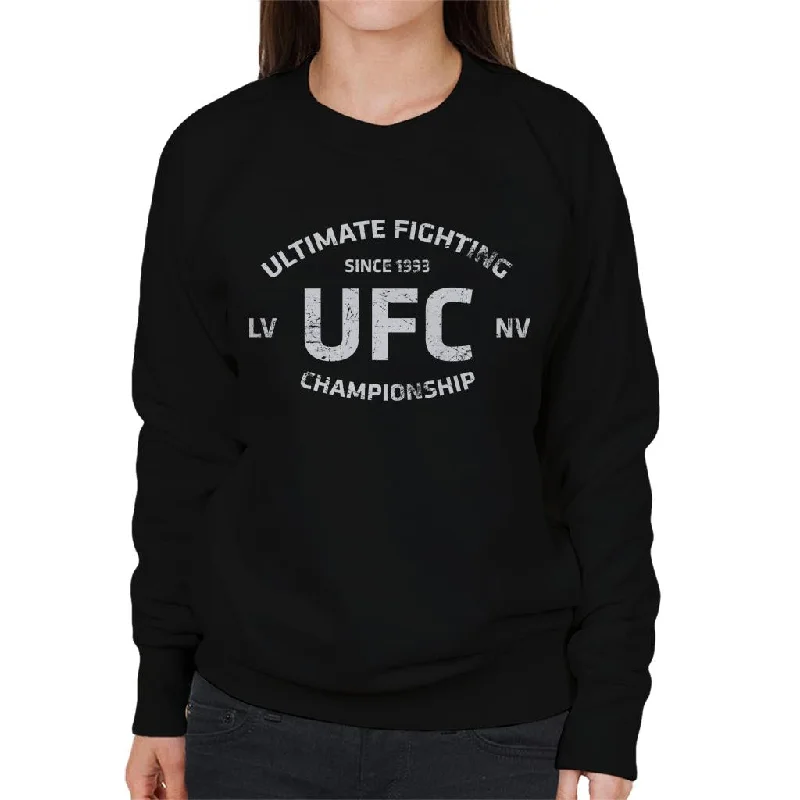 UFC Distressed White Text Logo Women's Sweatshirt Hoodie Dress Longline Feminine