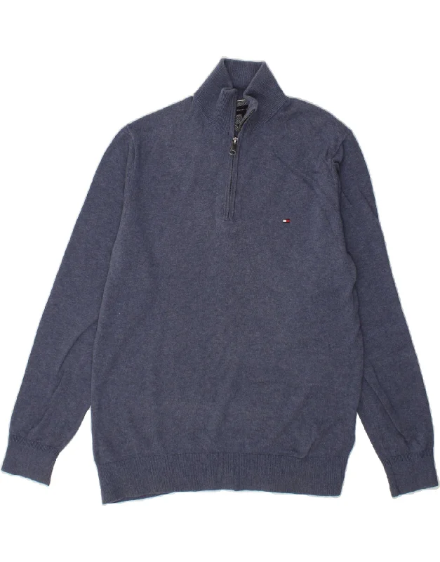 TOMMY HILFIGER Mens Zip Neck Jumper Sweater Large Navy Blue Cotton Terry Terry Cloth Terry Knit TOMMY HILFIGER Mens Zip Neck Jumper Sweater Large Navy Blue Cotton Terry Terry Cloth Terry Knit