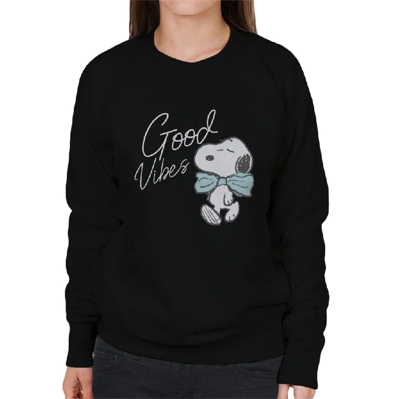 Peanuts Snoopy Blue Bow Tie Good Vibes Women's Sweatshirt Hoodie with Bell Sleeves Flared Feminine Peanuts Snoopy Blue Bow Tie Good Vibes Women's Sweatshirt Hoodie with Bell Sleeves Flared Feminine