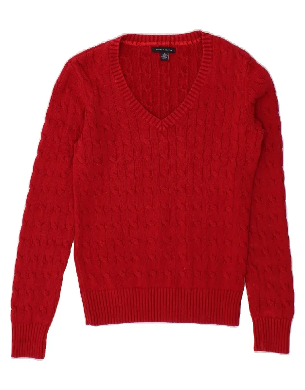 TOMMY HILFIGER Womens V-Neck Jumper Sweater UK 12 Medium Red Cotton Ribbed Striped Patterned TOMMY HILFIGER Womens V-Neck Jumper Sweater UK 12 Medium Red Cotton Ribbed Striped Patterned
