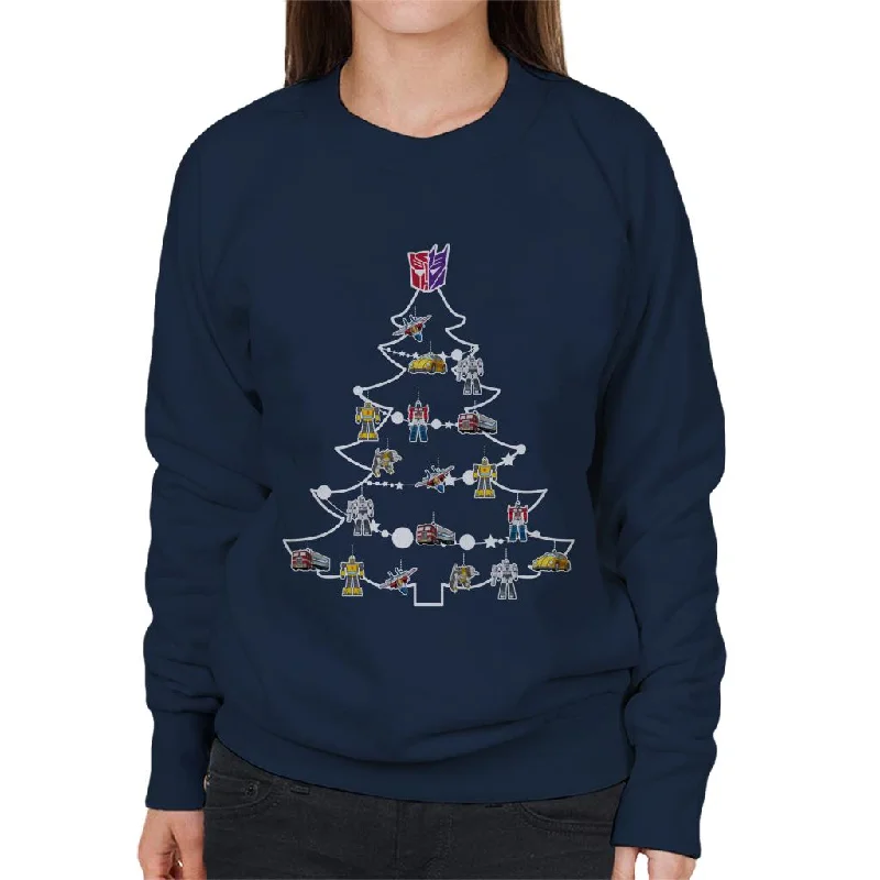 Transformers Christmas Tree Silhouette Women's Sweatshirt Hoodie with Mock Neck Collared Structured