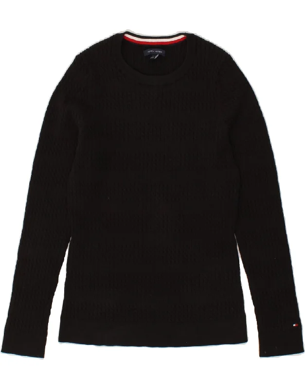 TOMMY HILFIGER Womens Crew Neck Jumper Sweater UK 14 Large Black Striped Iron Safe Non-Iron Wrinkle Free TOMMY HILFIGER Womens Crew Neck Jumper Sweater UK 14 Large Black Striped Iron Safe Non-Iron Wrinkle Free