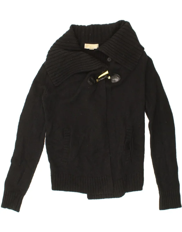 MICHAEL KORS Womens Cardigan Sweater UK 6 XS Black Wool Chenille Blend Fleece Blend Nylon Blend