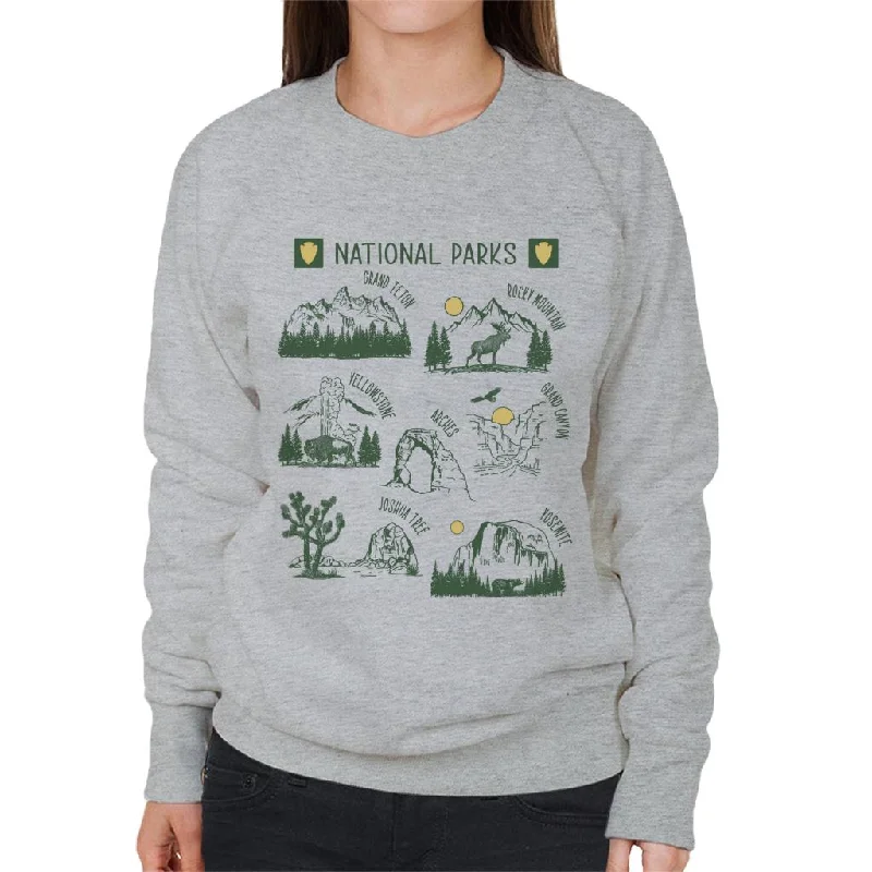 US National Parks Montage Women's Sweatshirt Hoodie with Set-In Sleeves Structured Classic