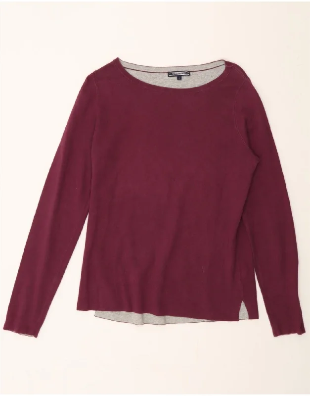 TOMMY HILFIGER Womens Boat Neck Jumper Sweater UK 10 Small Maroon Cotton Embroidered Appliqued Beaded TOMMY HILFIGER Womens Boat Neck Jumper Sweater UK 10 Small Maroon Cotton Embroidered Appliqued Beaded