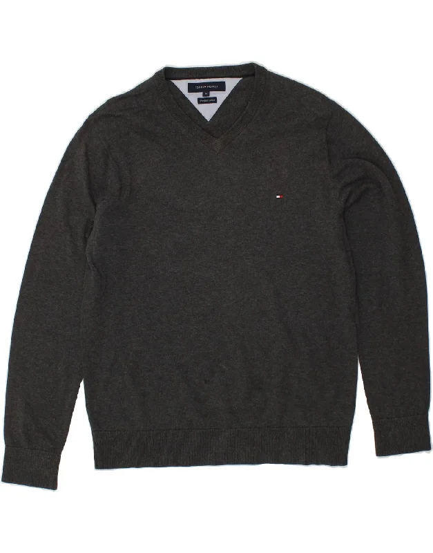 TOMMY HILFIGER Mens V-Neck Jumper Sweater Medium Grey Cotton Chenille Fabric Brocade Fabric Lace Fabric TOMMY HILFIGER Mens V-Neck Jumper Sweater Medium Grey Cotton Chenille Fabric Brocade Fabric Lace Fabric