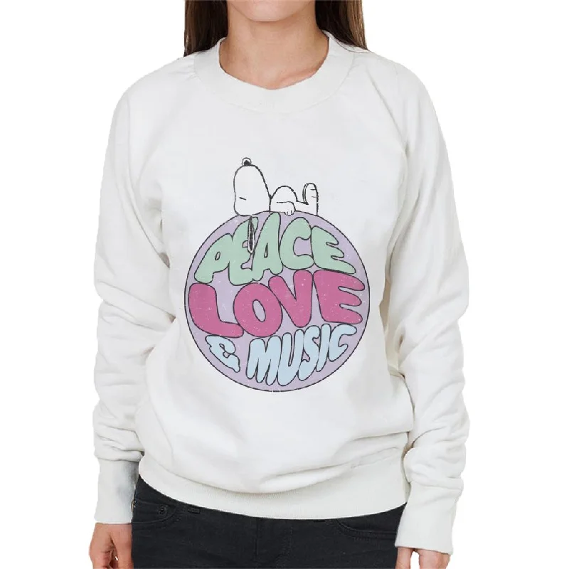 Peanuts Snoopy Peace Love And Music Women's Sweatshirt Hoodie with Drawstring Waist Adjustable Fitted Peanuts Snoopy Peace Love And Music Women's Sweatshirt Hoodie with Drawstring Waist Adjustable Fitted