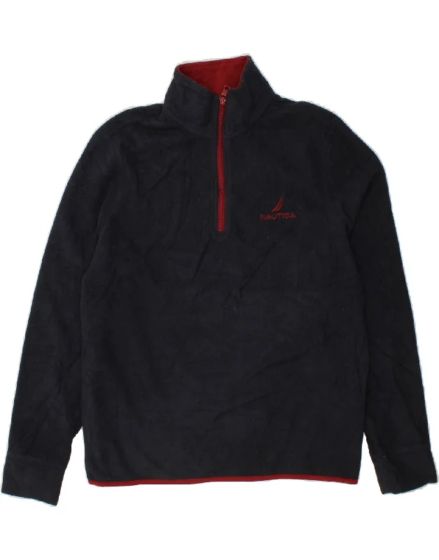 NAUTICA Mens Zip Neck Fleece Jumper Medium Navy Blue Polyester Graphic Sweater Embroidered Appliqued NAUTICA Mens Zip Neck Fleece Jumper Medium Navy Blue Polyester Graphic Sweater Embroidered Appliqued